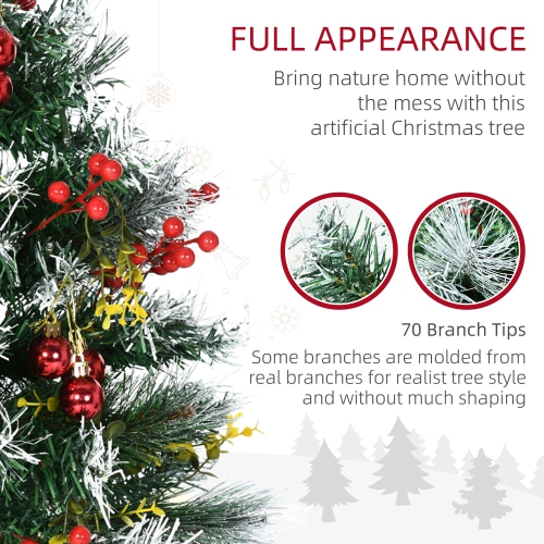 HOMCOM 2 Foot/23 inch 2 Pack Pre-lit Artificial Christmas Tree Cordless with 70 Branches, Warm-toned White LED Lights, Red Berries, Pine Cones, Balls