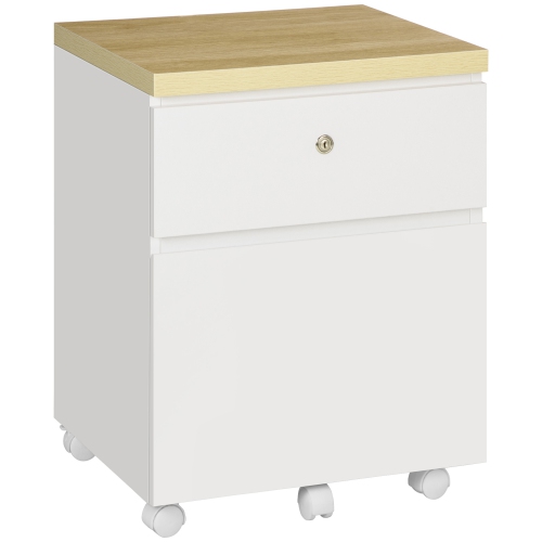 Vinsetto Locking File Cabinet with 2 Drawers, Rolling Filing Cabinet with Hanging Bars for Legal Size and Wheels, for Home Office Study, White