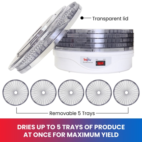 Déshydrateur de comptoir Total chef, 5 plateaux, conception supérieure Air Flow, pour collations aux fruits, charqui, viande, légumes, Herbes,