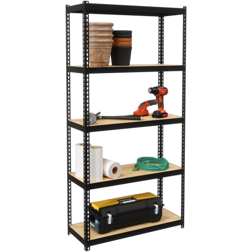 Pemberly Row Riveted Metal Shelving 5-Shelf Unit 12D x 30W x 60H in Black