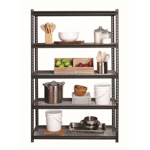 Pemberly Row Riveted Wire Deck Metal Shelving 5-Shelf 18Dx48Wx72H in Black