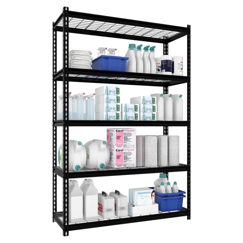 Pemberly Row Riveted Wire Deck Metal Shelving 5-Shelf 18Dx48Wx72H in Black