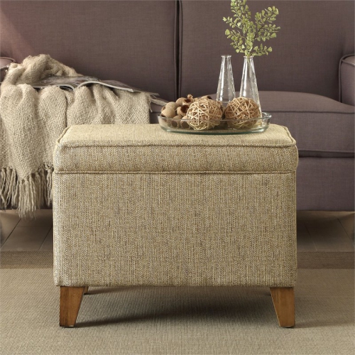 HomePop Transitional Fabric Storage Ottoman in Cream and Driftwood