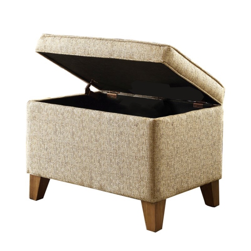 HomePop Transitional Fabric Storage Ottoman in Cream and Driftwood
