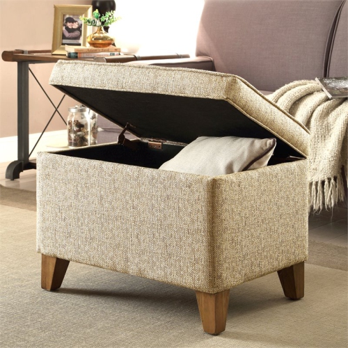 HomePop Transitional Fabric Storage Ottoman in Cream and Driftwood