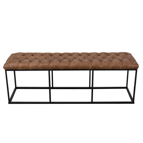 HomePop Draper Modern Faux Leather Large Bench with Button Tufting in Brown
