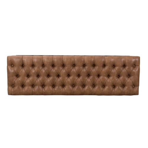 HomePop Draper Modern Faux Leather Large Bench with Button Tufting in Brown