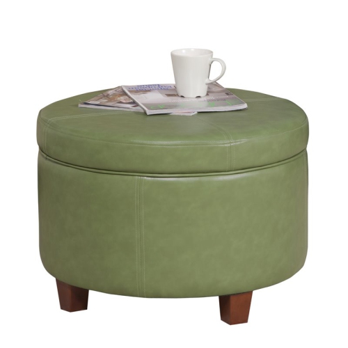 HomePop Transitional Faux Leather Large Storage Ottoman in Green