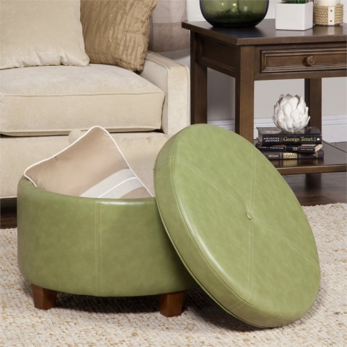 HomePop Transitional Faux Leather Large Storage Ottoman in Green