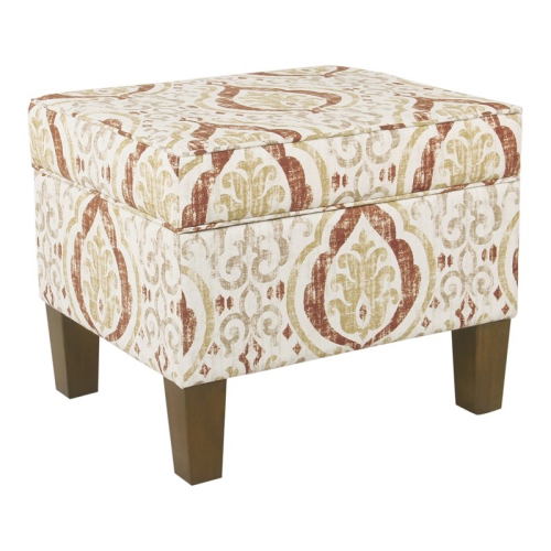 HomePop Square Transitional Fabric Storage Ottoman in Burnt Orange and Cream