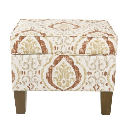 HomePop Square Transitional Fabric Storage Ottoman in Burnt Orange and Cream