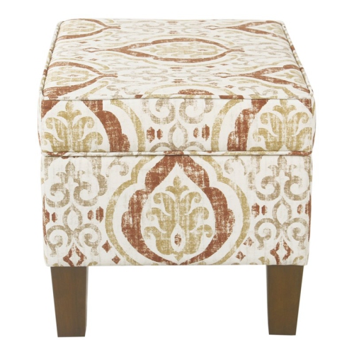 HomePop Square Transitional Fabric Storage Ottoman in Burnt Orange and Cream