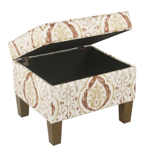 HomePop Square Transitional Fabric Storage Ottoman in Burnt Orange and Cream