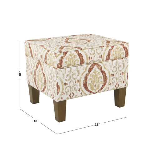 HomePop Square Transitional Fabric Storage Ottoman in Burnt Orange and Cream