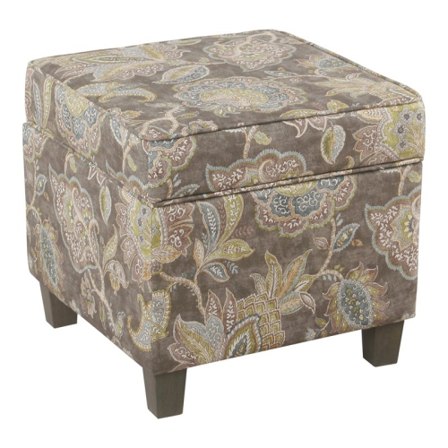 HOMEPOP  Square Fabric Floral Pattern Ottoman With Lift Off Lid In Brown/gray