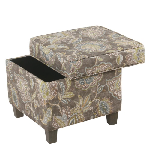 HomePop Square Fabric Floral Pattern Ottoman with Lift Off Lid in Brown/Gray