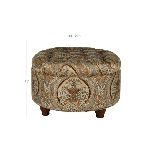 HomePop Round Traditional Fabric Paisley Pattern Large Storage Ottoman in Brown