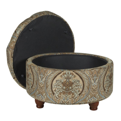 HomePop Round Traditional Fabric Paisley Pattern Large Storage Ottoman in Brown