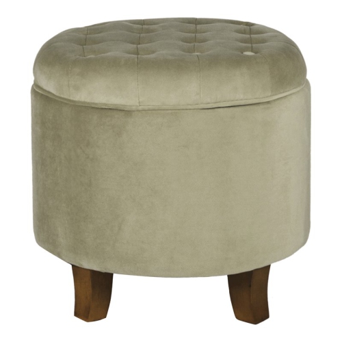 HOMEPOP  Round Transitional Wood And Velvet Ottoman With Storage In In Brown