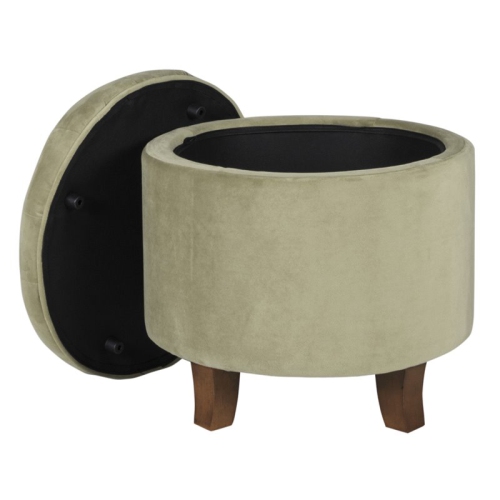 HomePop Round Transitional Wood and Velvet Ottoman with Storage in Brown
