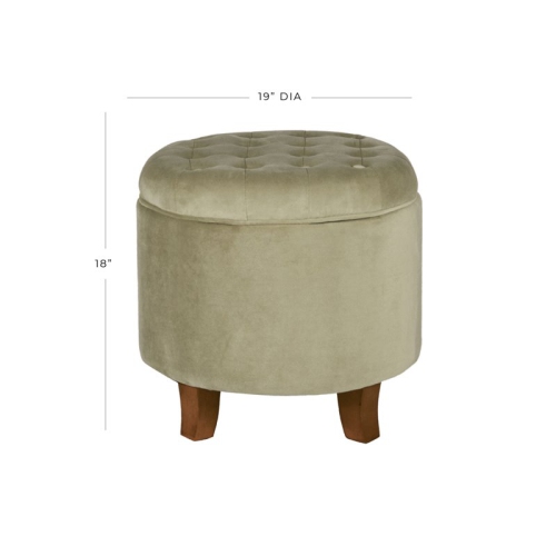 HomePop Round Transitional Wood and Velvet Ottoman with Storage in Brown