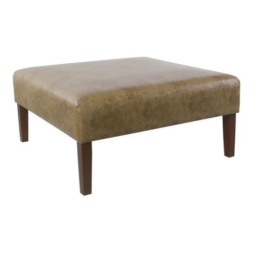 HOMEPOP  Square Transitional Wood And Vegan Faux Leather Ottoman In Light Brown