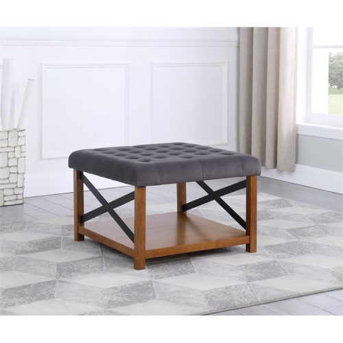 HomePop Traditional Wood and Fabric Tufted Ottoman with Storage in Gray