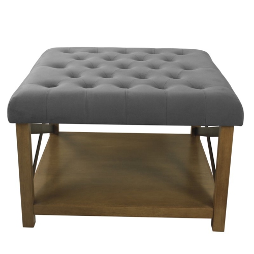 HomePop Traditional Wood and Fabric Tufted Ottoman with Storage in Gray