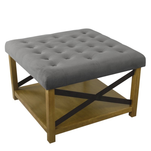 HomePop Traditional Wood and Fabric Tufted Ottoman with Storage in Gray