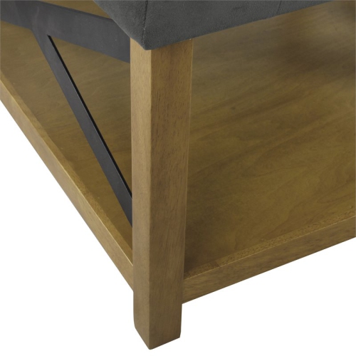 HomePop Traditional Wood and Fabric Tufted Ottoman with Storage in Gray