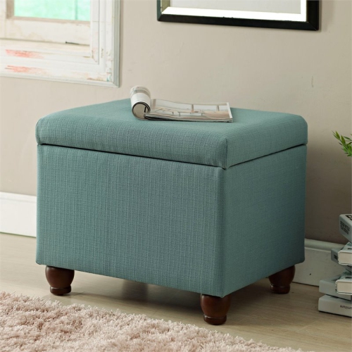 HomePop Transitional Fabric Textured Medium Storage Ottoman in Aqua Blue