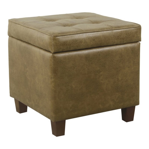 HOMEPOP  Transitional Wood And Faux Leather Storage Ottoman In Distressed In Brown