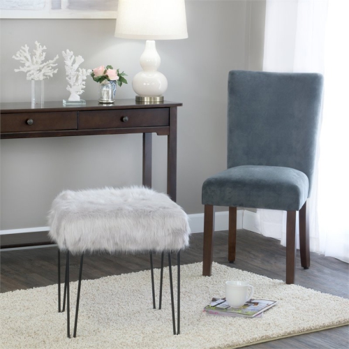 HomePop 18.5" Square Modern Metal and Faux Fur Stool in Gray