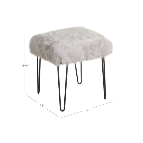 HomePop 18.5" Square Modern Metal and Faux Fur Stool in Gray