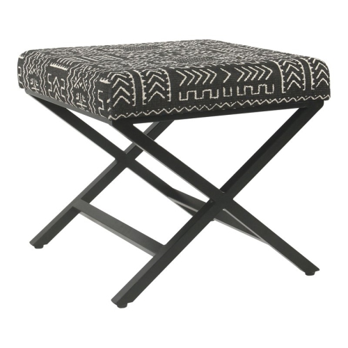 HomePop Modern Metal and Fabric Ottoman with Cushioned Top in Onyx