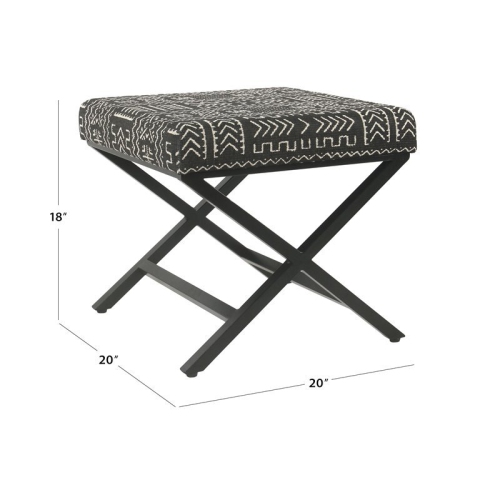 HomePop Modern Metal and Fabric Ottoman with Cushioned Top in Onyx