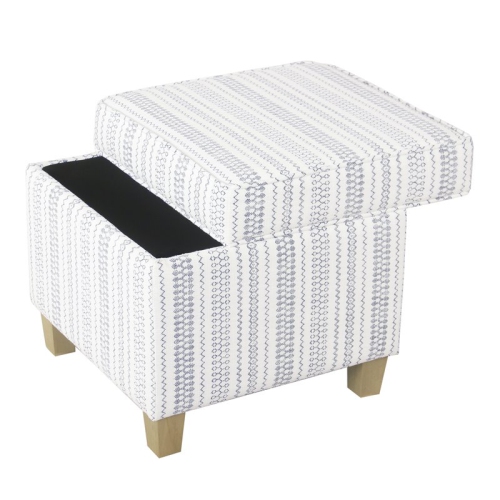 HomePop Square Transitional Wood and Fabric Ottoman with Lift Off Lid in Blue