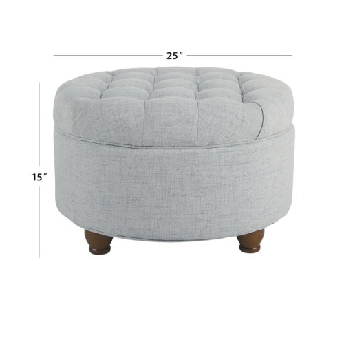 HomePop Round Traditional Wood and Fabric Large Storage Ottoman in Blue