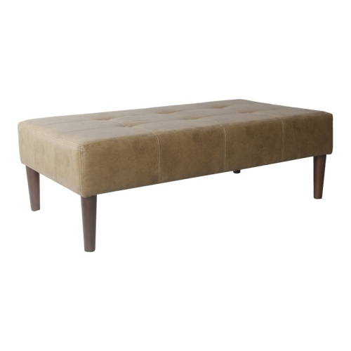 HOMEPOP  Tufted Modern Wood And Vegan Faux Leather Ottoman In Light Brown