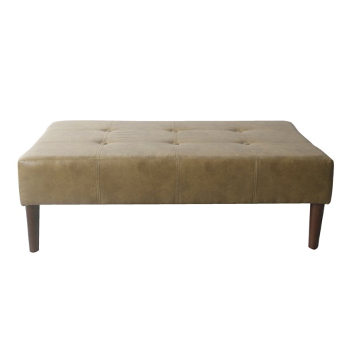 HomePop Tufted Modern Wood and Vegan Faux Leather Ottoman in Light Brown