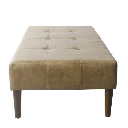 HomePop Tufted Modern Wood and Vegan Faux Leather Ottoman in Light Brown