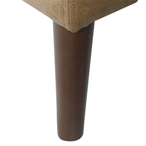 HomePop Tufted Modern Wood and Vegan Faux Leather Ottoman in Light Brown