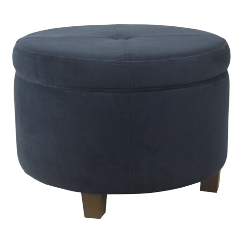 Image 1 de 10.. Homecoming – Grand pouf de rangement transitionnel en velours et en bois, bleu marine