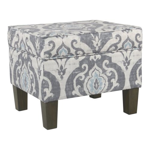 HomePop Suri Transitional Fabric Storage Ottoman with Slate Pattern in Blue