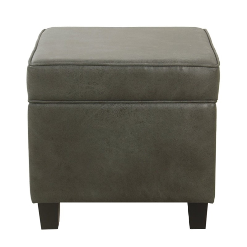 HomePop Square Transitional Faux Leather Ottoman with Lift Off Top in Gray