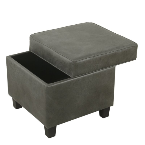 HomePop Square Transitional Faux Leather Ottoman with Lift Off Top in Gray