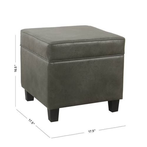 HomePop Square Transitional Faux Leather Ottoman with Lift Off Top in Gray