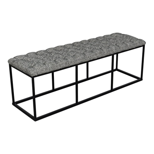 HOMEPOP  Draper Modern Metal And Fabric Large Ottoman With Button Tufting In In Gray