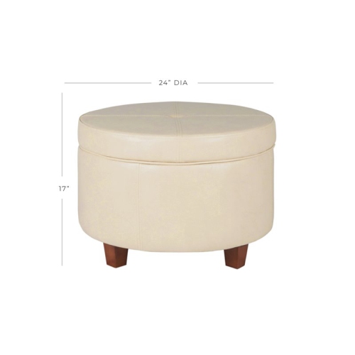 HomePop Transitional Faux Leather Large Storage Ottoman in Cream