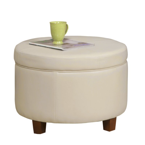 HomePop Transitional Faux Leather Large Storage Ottoman in Cream